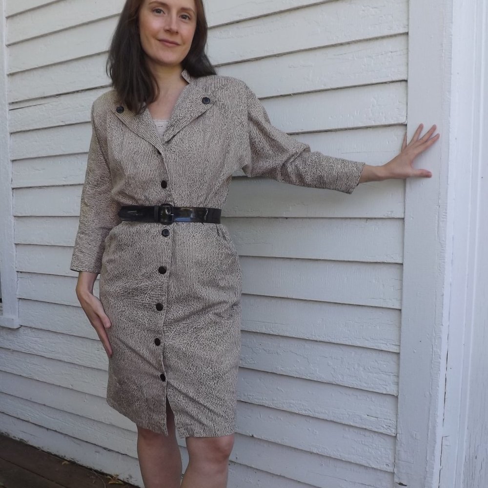 80s Retro Dress Cotton Hourglass 1980s Vintage S